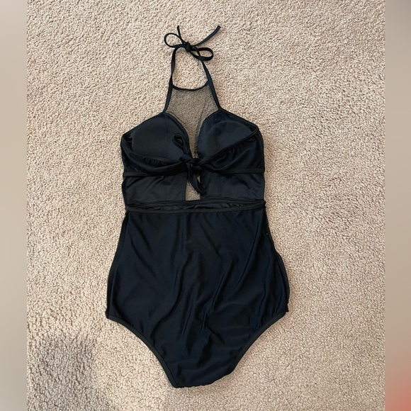 No Brand 1piece Mesh-Accent Halter Black Swimsuit - Picture 6 of 6